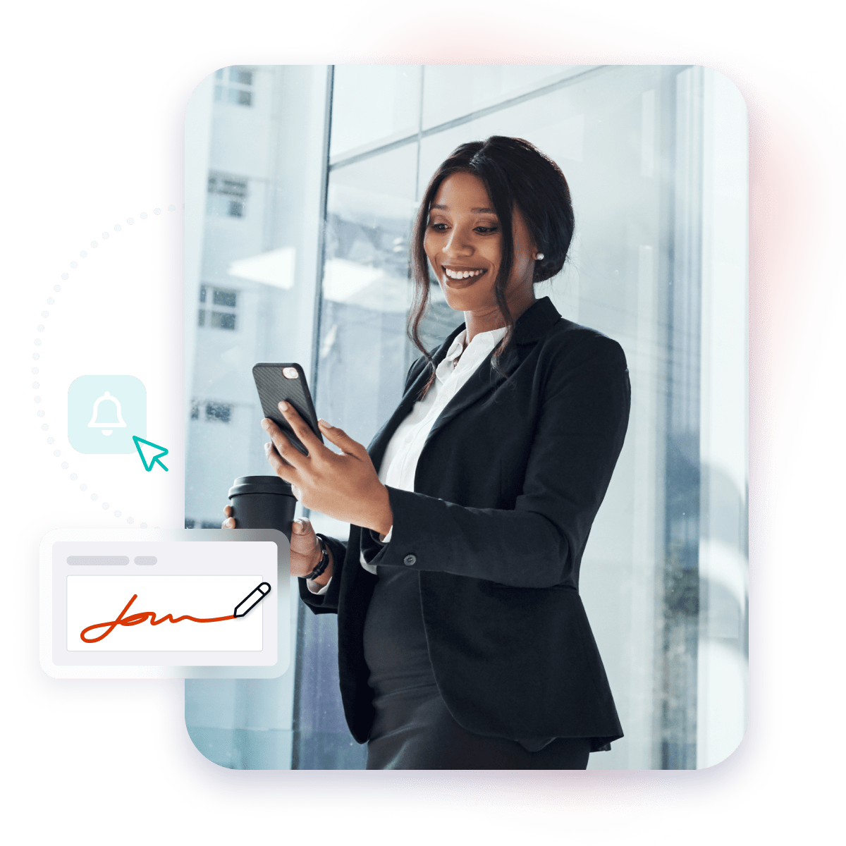 Business woman interacting with her mobile phone